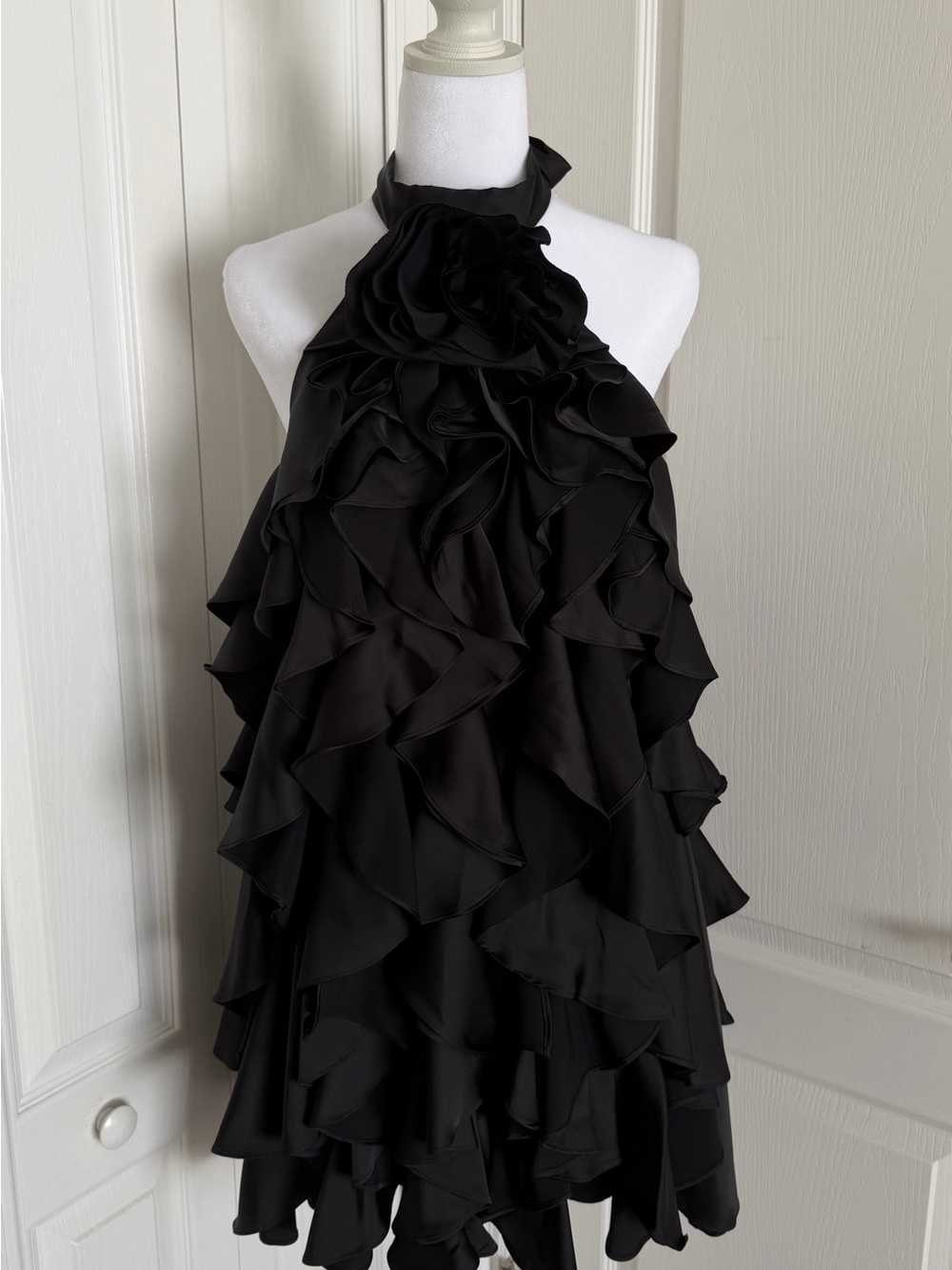 BHLDN Black Halter Ruffle Mini Dress